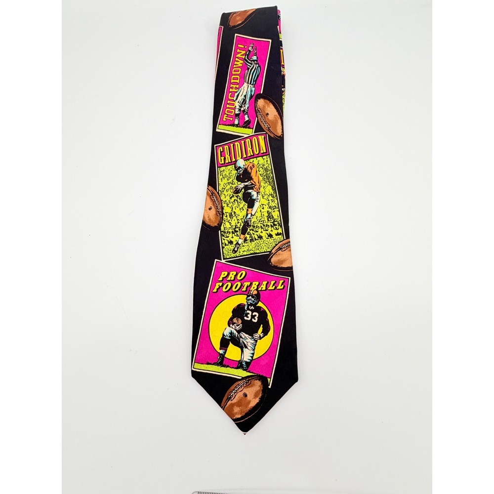 Vintage Addiction 1991 Mens Silk Tie Football Gridiron Pop Art Novelty Black